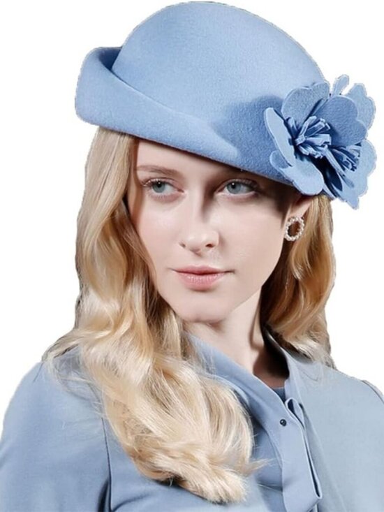 Accessories - Women's Wool Felt Ribbon French Fashion Vintage Millinery Beret Hats Haze Blue